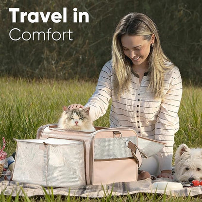 FUKUMARU Cat Carrier, 18x11x11 Expandable Soft Cat Travel Carrier, Ventilate Airline Approved Dog Carrier, Durable Small Dog Carrier with Anti-Scratch Mesh, Escape-Proof Pet Carrier for Cat, Pink
