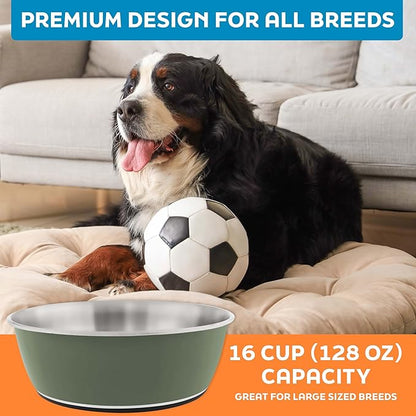 Master Pet Supply Stainless Steel Dog Bowls Set of 2 (128 Oz Each) with Non-Slip Rubber Base - Camo Patrol - Basic Dog Food Bowl Water & Food Bowls for Small Medium Large Dogs & Cats, Metal Dish