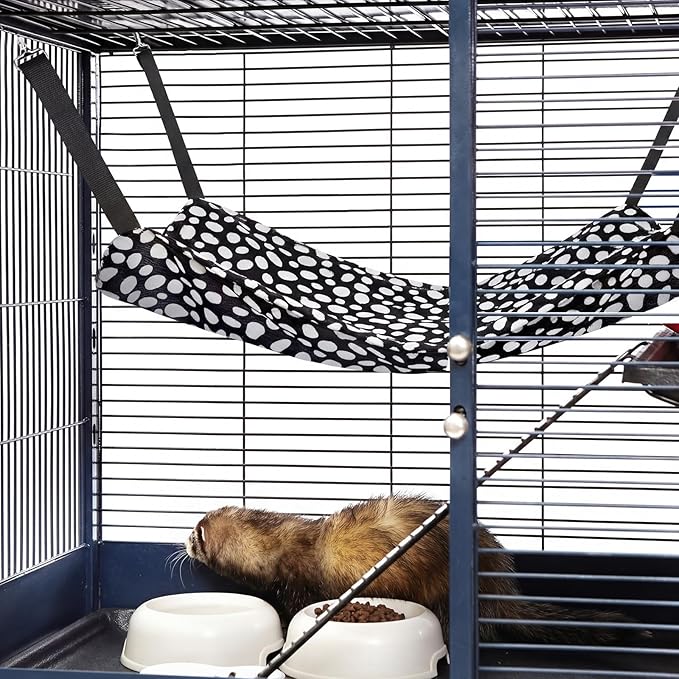 Jetec 2 Pieces Reversible Cat Hanging Hammock Soft Breathable Pet Cage Hammock with Adjustable Straps and Metal Hooks Double Sided Hanging Bed for Small Dogs Rabbits(Leopard and Dot,M)