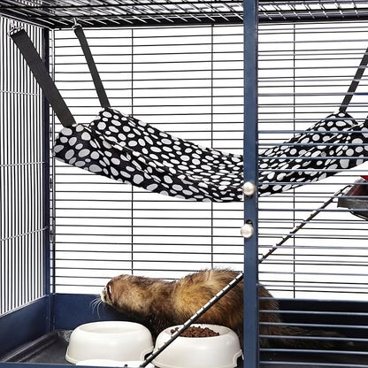 Jetec 2 Pieces Reversible Cat Hanging Hammock Soft Breathable Pet Cage Hammock with Adjustable Straps and Metal Hooks Double Sided Hanging Bed for Small Dogs Rabbits(Leopard and Dot,M)