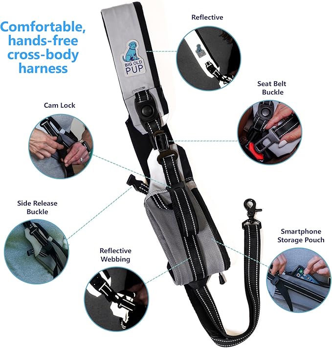 5-in-1 Hands Free Dog Leash – Multi-Function Crossbody Leash with Car Seatbelt, Lift Assist & Storage – Adjustable for Small, Medium & Large Dogs (10–100+ lbs) – Big Old Pup