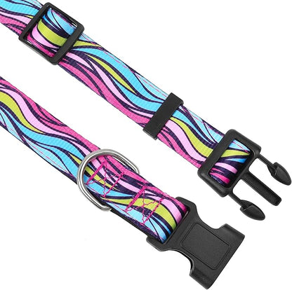 Reflective Dog Collar, Adjustable Soft Neoprene Padded Nylon Pet Collars with Buckle for Puppy and Small Dogs, Cats, Colorful Wave Pattern,M