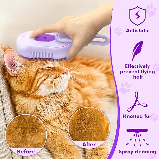 Cloud Care Cat Brush, Cat Hair Steam Brush for Shedding, 4-in-1 Self-Cleaning Pet Steam Brushs with 360° Rotating Arm for Long and Short Hair Cats and Dogs