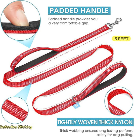 BAAPET Two Handle Dog Leash, Dual Soft Padded Handles with Traffic Control Handle Leash for Small Medium or Large Dogs (1.0'' x 5 FT, Red)