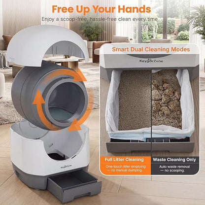 Smart Self Cleaning Automatic Cat Litter Box with Odor Control, Infrared Sensors, Sleep Mode, and Remote APP Control for Hands-Free Convenience, White