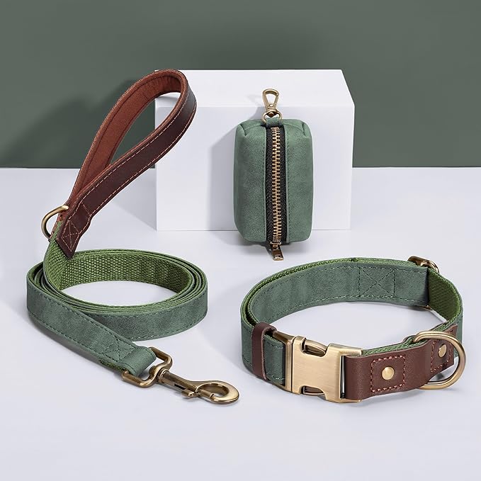 Didog Soft PU Leather Dog Collar for Large Dogs,Classic Adjustable Dog Collars with Quick Release Metal Buckle,Easy Clean and Comfortable with Nylon Lining,Green,XL Neck 20-27", Width 1.2"