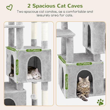 Globlazer Cat Tower for Indoor Cats, Heavy Duty Cat Trees for Large Adult Big Cats Maine Coon Cat Tree Tower with Scratching Post, Extra Large Top Perch, Cat Condos, F61, Cloud Grey, 61inch