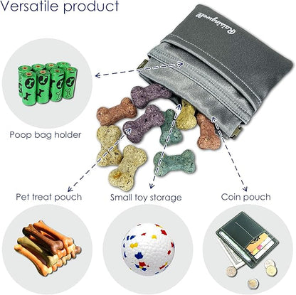 Raisingwell Dog Treat Pouch, Pocket Sized Pet Training Pouch, Hand Free Bronze Dog Walking Bag with Carabiner, Self-Closing Pet Feed Snack Reward, for Puppy Travel or Outdoor Use, NanoPTC
