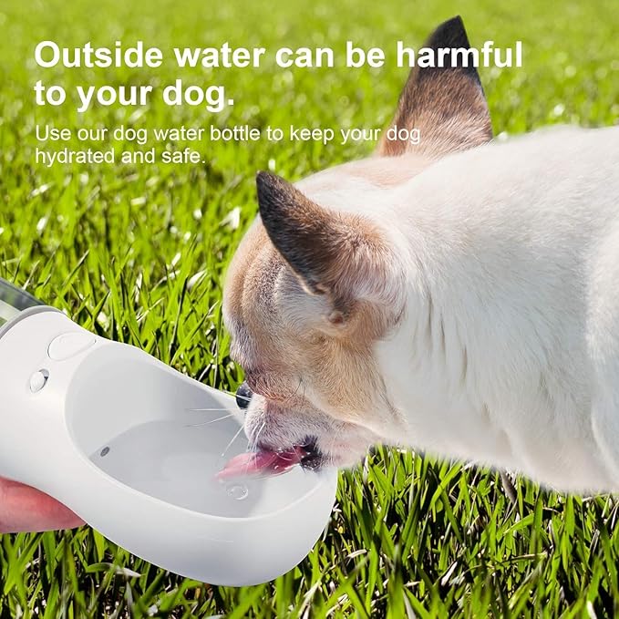 DEYACE Dog Water Bottle, Leak Proof Portable Pet Water Bottles for Dogs, Puppy Water Dispenser with Drinking Feeder for Travel (Milk White 12oz)
