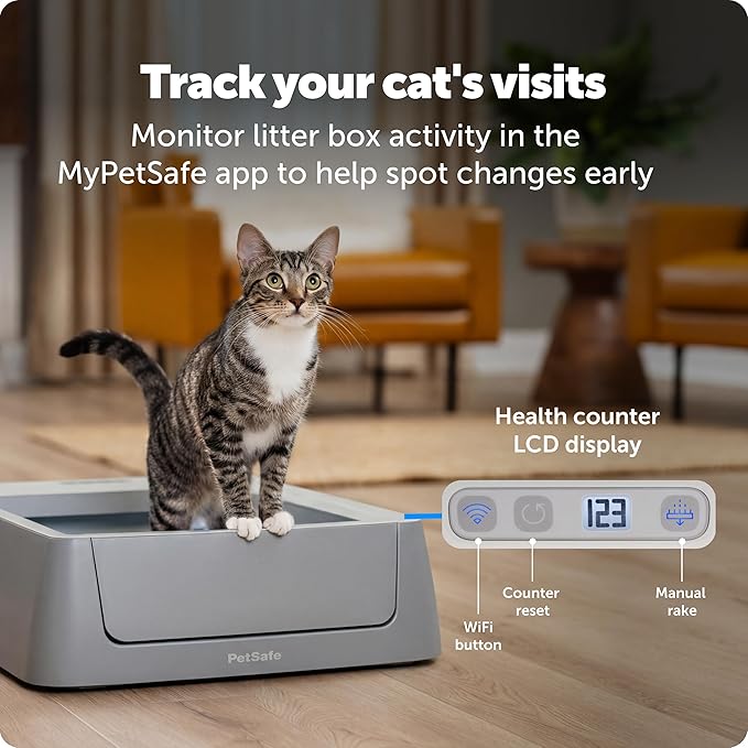 PetSafe ScoopFree Crystal Smart Automatic Litter Box - Uncovered Motion-Sensing Cat Box with Integrated Health Counter & App - Includes 1 Disposable Crystal Litter Tray