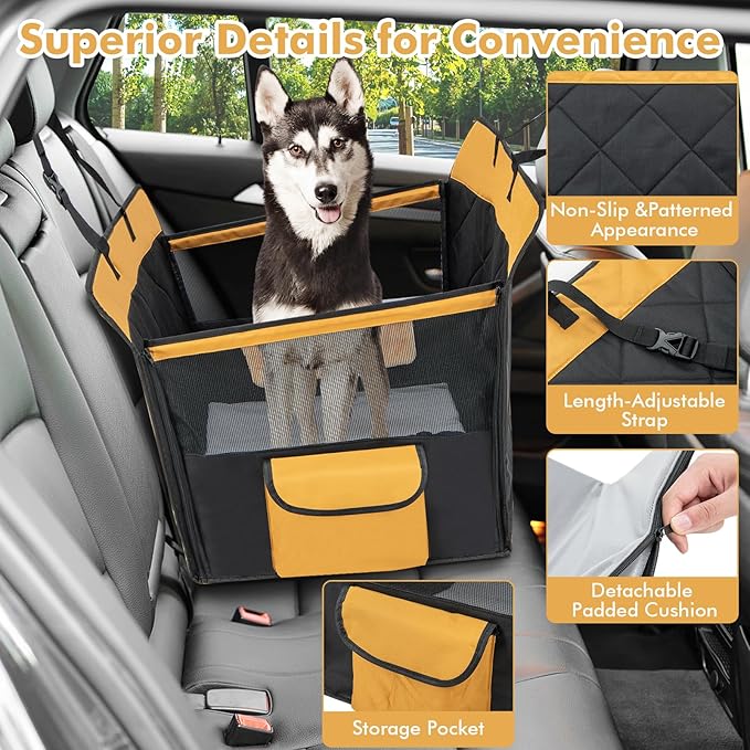 Dog Seat Cover, Pet Car Seat Cover for Dogs with Breathable Mesh, Storage Pocket & Side Strap, Dog Hammock for Cars, Trucks & SUVs (Medium Size)