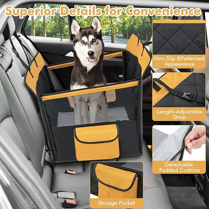 Dog Seat Cover, Pet Car Seat Cover for Dogs with Breathable Mesh, Storage Pocket & Side Strap, Dog Hammock for Cars, Trucks & SUVs (Medium Size)