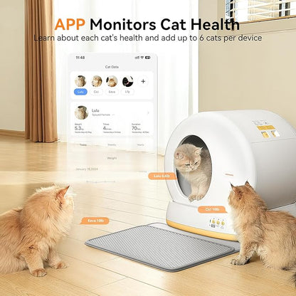 MeoWant Automatic Cat Litter Box，Extra Large Self Cleaning Litter Box for Multiple Cats, App Control, Odor Free, Safety Protection with Trash Bags, Yellow