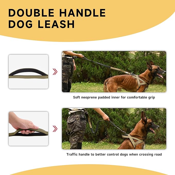 Hands Free Dog Leash with Zipper Pouch, Double Handle Running Reflective Bungee Waist Leash for Dog Walking, Training and Hiking for Small Medium Large Dogs (Yellow)