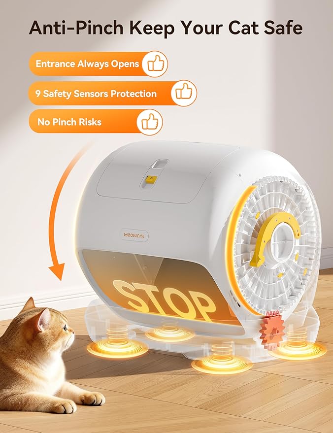 MeoWant Self-Cleaning Cat Litter Box, 106L Extra-Large Space Low Entrance Automatic Cat Litter Box Perfect for Multiple Cats, Safety Sensor, Anti-Pinch, APP Control, Odor Free with Mat & Liner