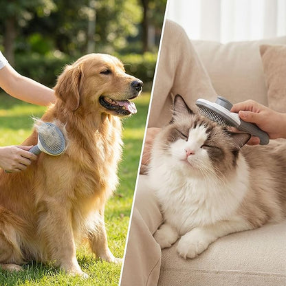 Self Cleaning Slicker Brush for Dogs Cats - One-Click Pet Grooming Tool, Removes Loose Undercoat & Tangles | Gentle Massaging Bristles for Long/Short Hair | Effective Deshedding