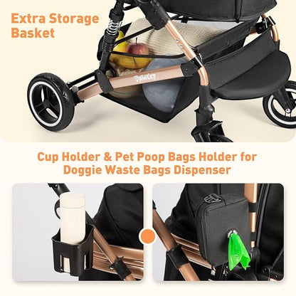 Pet Stroller,Dog Stroller for Medium Dogs Up to 52 Lbs,Cat Strollers for 2 Cats with Waterproof Oxford Fiber Detachable Carrier,Poop Bag Dispenser,Adjustable Handle&Canopy,for Senior Dogs&Cats