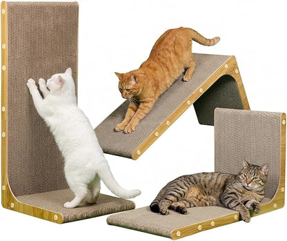 3-Pack Cardboard Cat Scratcher for Indoor Cats, 23 Inch L Shaped Vertical Cat Scratching Post, Cat Scratching Board for Wall and Couch, Large