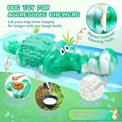 Dog Chew Toys for Aggressive Chewers: Tough Squeaky Alligator Toy for Small, Medium, Large Breed to Keep Them Busy & Clean Teeth and Reduce Boredom or Stress Relief