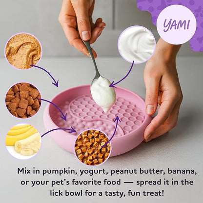 YAMI Bowl Lick Mat for Dogs & Cats, Slow Feeder Bowls, Cat Slow Feeder, Dog Enrichment Toys with Suction Cup for Anxiety Relief, Food-Grade Silicone, Dishwasher Fit, for All Breed (Light Pink)