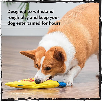 Peanuts for Pets Durable Dog Toy - Athlete Snoopy Flattie Fan Banner with Rope Tug, Squeaker, and Crinkle - Interactive Chew Toys for Small, Medium, Large Dogs and Puppies