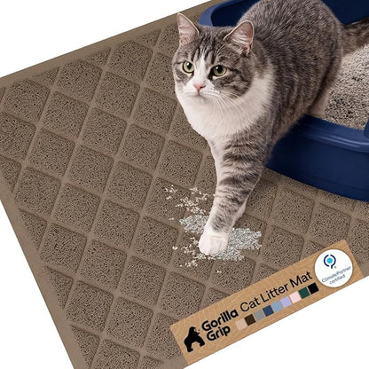 GORILLA GRIP Cat Litter Box Mat, Water Resistant, US Designed Kitty Litter Trapping Mats, Easy to Clean, Scatter Control, Less Mess and Clean Floors, Kitten Supplies for Indoor Cats, 24x17 Brown