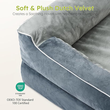 Jumbo Dog Bed for Extra Large Dogs, Orthopedic Dog Bed with Cooling Gel Memory Foam, Waterproof Pet Bed with Removable Washable Cover, 45" Pet Sofa Couch Dutch Velvet with Bone Toy, Dark Gray