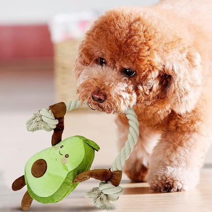 Native Pup Dog Toy Rope and Plush Stuffed Squeaker, Tug of War Toys for Dogs, Puppy Welcome Home Add on for Pets (Avocado)