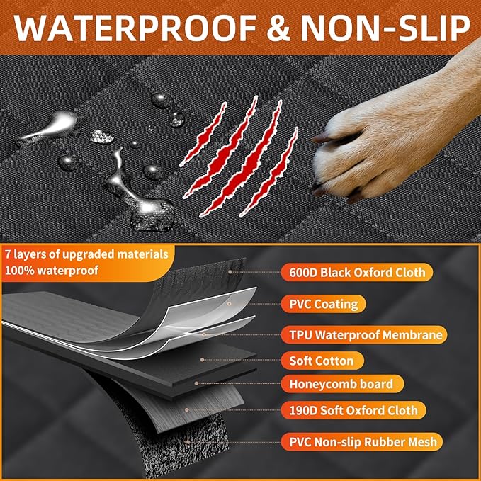 Dog Car Seat Cover for Back Seat, Hard Bottom, 100% Waterproof, 330bs Back Seat Extender, Perfect for SUV and Truck