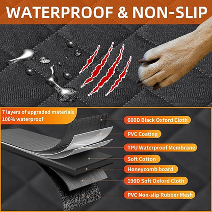 Dog Car Seat Cover for Back Seat, Hard Bottom, 100% Waterproof, 330bs Back Seat Extender, Perfect for SUV and Truck