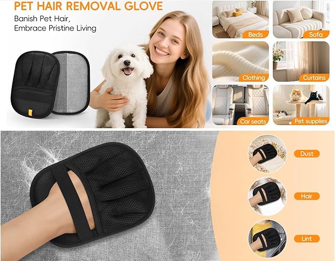 Hair Removal Glove for Cats & Dogs – 5-Finger Electrostatic Pet Hair Remover, Reusable Grooming Mitt for Bathing, Cleaning, Lint & Fur Removal – Static Design, Easy Clean, Non-Slip