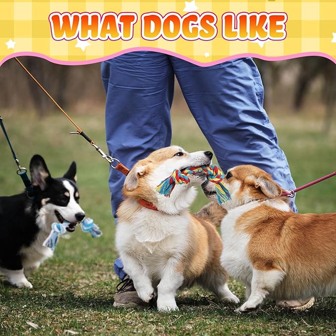 100 Pcs Knot Rope Dog Toys Multi Color Puppy Chew Toy Cotton Puppy Dental Teething Toys 2 Knot Dog Tug for Small and Medium Dogs Aggressive Chewers Supplies