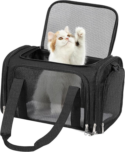 Discala Cat Dog Carrier Up to 15 Lbs TSA Airline Approved Pet Carrier for Small Medium Cats Puppies Dog Carriers for Small Dogs Collapsible Soft Sided Cat Travel Carrier - Black 15.7"x10.2"x10.2"