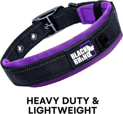 Black Rhino Reflective Dog Collar - Heavy Duty Adjustable Comfort Collar with Ultra Soft Neoprene Padding for All Breeds - Weatherproof, Lightweight Dog Collars for Medium Dogs (Medium, Purple/Black)