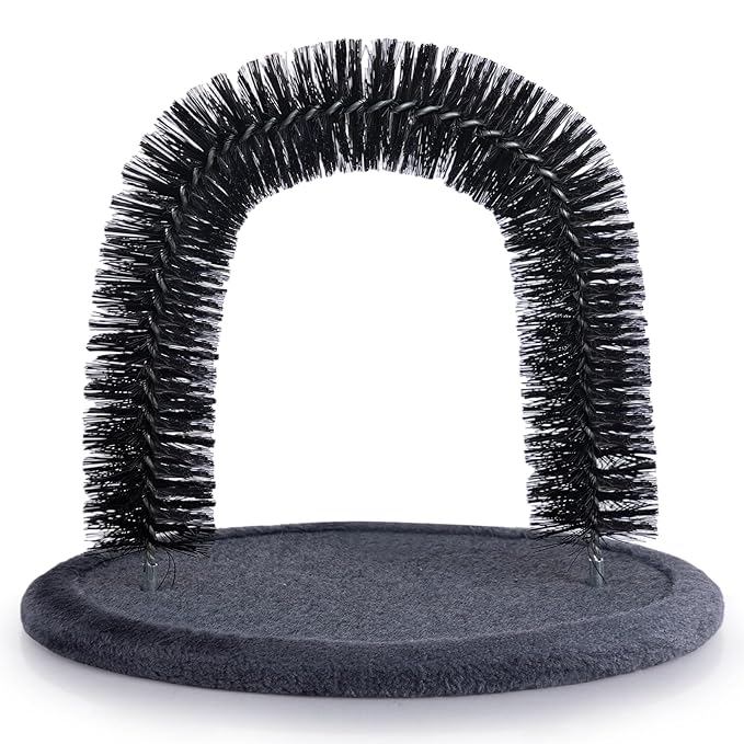 Hollypet Self Grooming Massager and Scratcher Toy - Cat Arch Brush for Back Grooming, Hair Cleaner Pads, Dark Gray