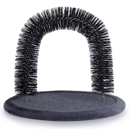 Hollypet Self Grooming Massager and Scratcher Toy - Cat Arch Brush for Back Grooming, Hair Cleaner Pads, Dark Gray