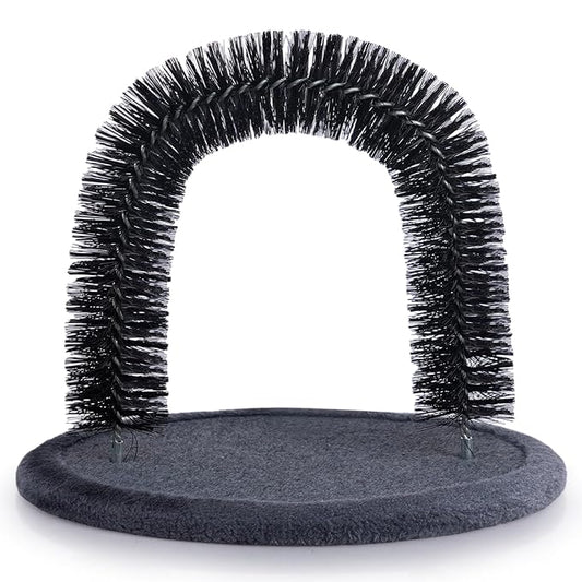Hollypet Self Grooming Massager and Scratcher Toy - Cat Arch Brush for Back Grooming, Hair Cleaner Pads, Dark Gray