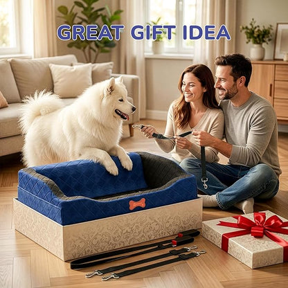 Dog Car Seat for Medium Large Dogs, 4" Elevated Dog Booster Seat with ISOFIX Safety Fixation, Washable Cover & High Density Memory Foam, Portable for Car Front/Rear/Trunk Home Outdoor Use (Navy Blue)