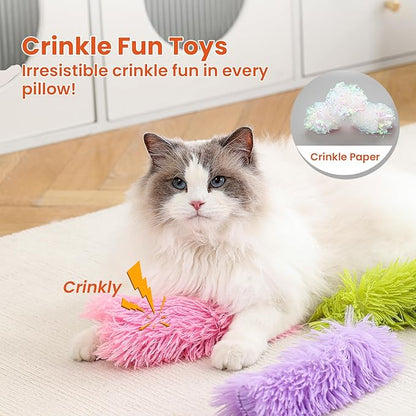 3 Pack Cat Pillow Toys with Catnip, Soft Plush Crinkle Cat Kicker Toys, Interactive Indoor Kitten Chew Toys for Kitty Exercise, Catnip Toys, Promotes Self Play for All Breeds