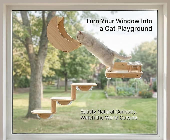 Cat Window Ladder 3-Levels for Indoor Cats Climbing Wood Window Shelf Cats Play and Watch Birds