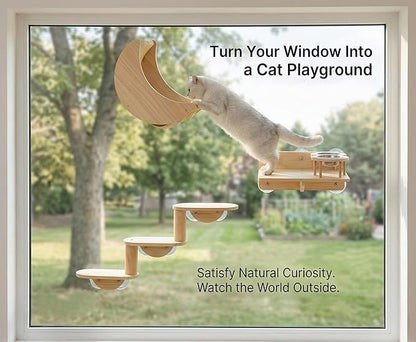 Cat Window Ladder 3-Levels for Indoor Cats Climbing Wood Window Shelf Cats Play and Watch Birds