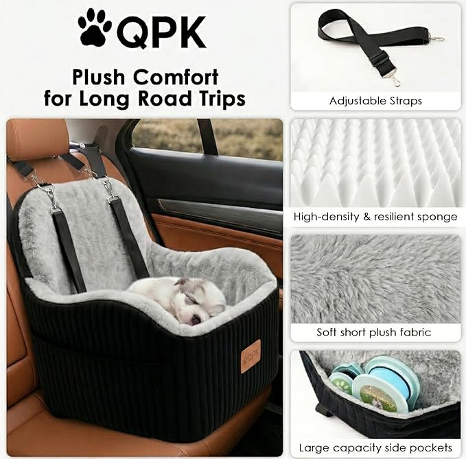 Dog Booster Car Seat for Small & Medium Dogs Up to 35 lbs, 6" Elevated Pet Car Seat with Safety Leash, Soft Plush Cushion, Non-Slip Bottom, Fits Front & Back Seat, Washable Cover