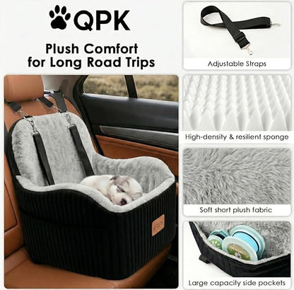 Dog Booster Car Seat for Small & Medium Dogs Up to 35 lbs, 6" Elevated Pet Car Seat with Safety Leash, Soft Plush Cushion, Non-Slip Bottom, Fits Front & Back Seat, Washable Cover
