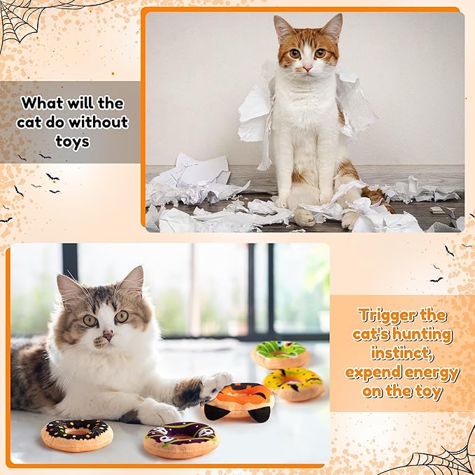 L1rabe Spring Catnip Cat Toys - 5Pcs National Pet Day Donut Catnip Stuffed Kittens Supplies, Pumpkin Bat Spider Dessert Pet Toys, Fun Cats Chew Bite Teething Tool Catmint Birthday Interactive Supplies