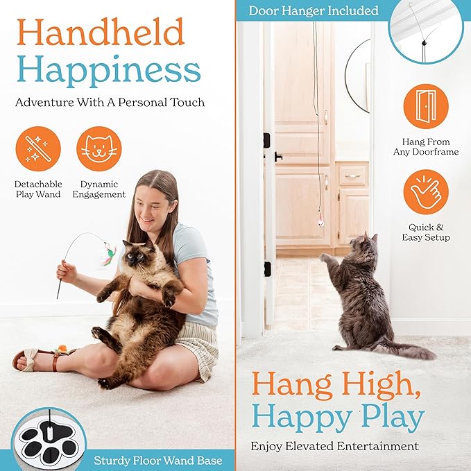 18-Piece Interactive Cat Toys for Indoor Cats -PATENTED Heavy Duty Self-Holding Floor Base & Suction Cup - Durable Feather Wand Bird Simulation Self Play Kitten Toys for Bored Adult Cats Juguete Gato