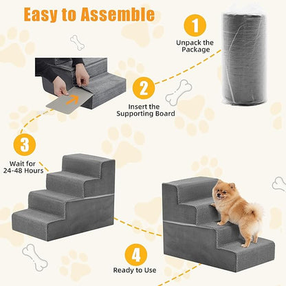 NEWBULIG 4-Step Dog Stairs, 18" H Dog Steps for Sofa and Chair, Non-Slip Sturdy Pet Steps for Small Dogs and Cats, Pet Ramp for High Bed Indoor(Grey)