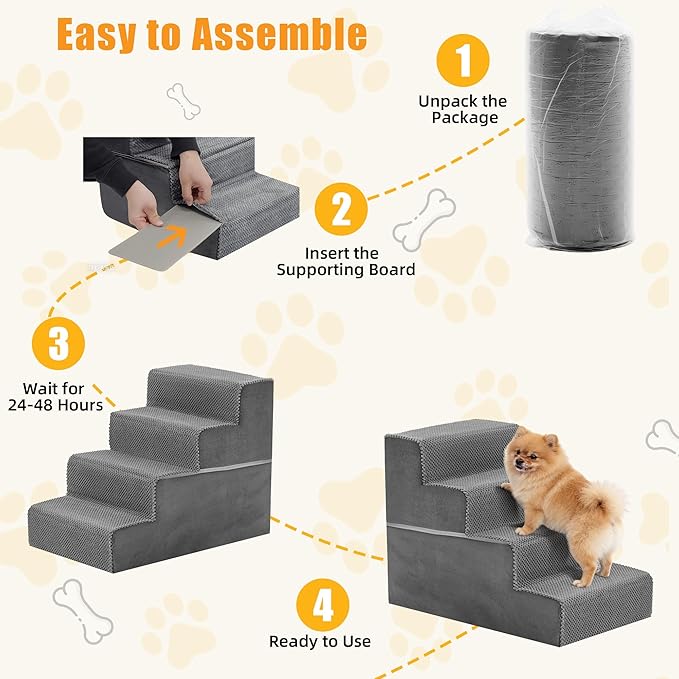 4-Step Dog Stairs for Large Dogs and Cats, 18in H Dog Steps for Couch, Sofa, Chair, Non-Slip Sturdy Pet Steps, Pet Ramp for High Bed Indoor