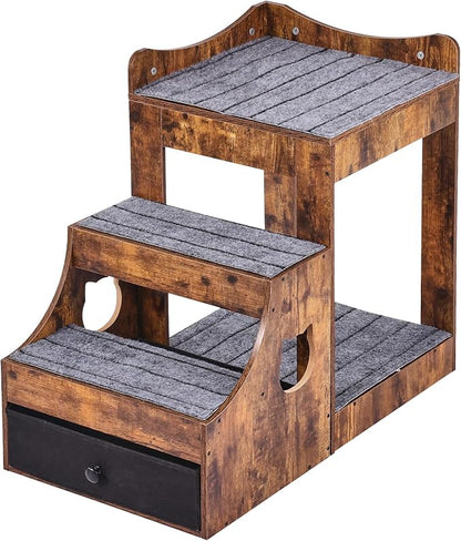 VEVOR Pet Bunk Bed with Removable Stairs, Dog/Cat Window Perch with Storage, Multi-Level Bed Window Perch Dog Bedside Sleeper Couch, Small Pet Seat Platform, Indoor Use (Rustic Brown)