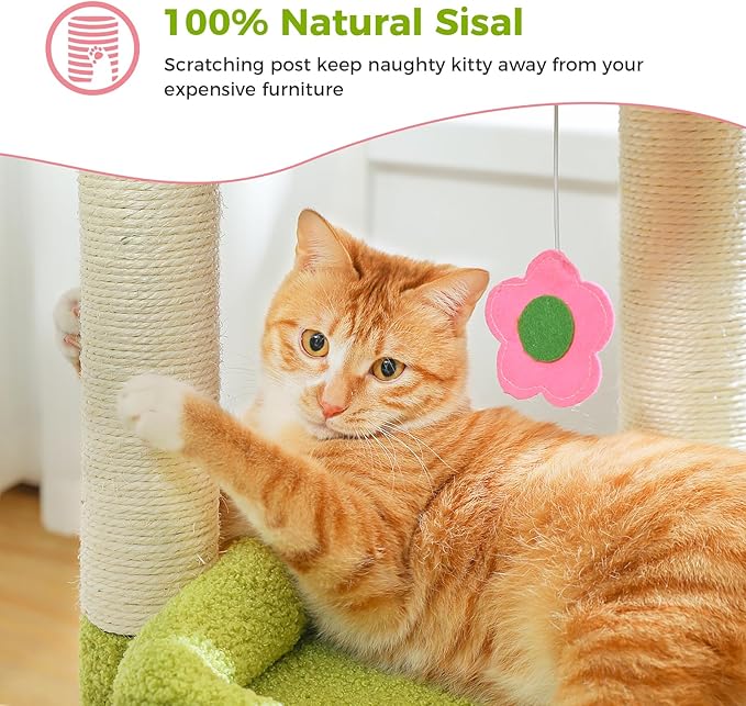 PEQULTI Cat Tree Flower Cat Tower for Indoor Cats with Private Cozy Cat Condo, Natural Sisal Scratching Posts and Plush Pom-pom for Small Cats, Pink