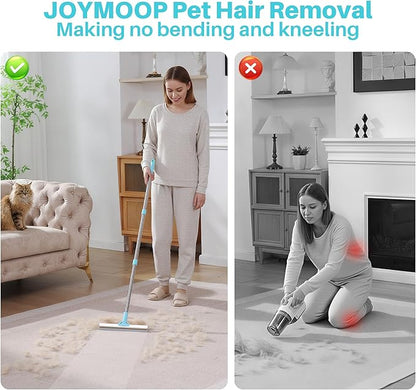 JOYMOOP Pet Hair Removal Tool, 63" Adjustable Long Handle Carpet Rake, Cat Dog Hair Carpet Rake with Metal and Silicone Scraper for Carpet, Sofa, Cloth